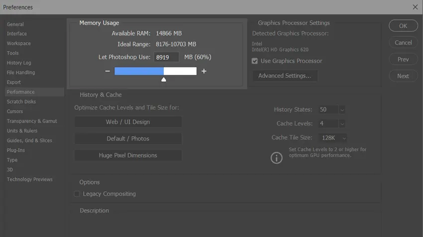 Photoshop Memory Usage Settings