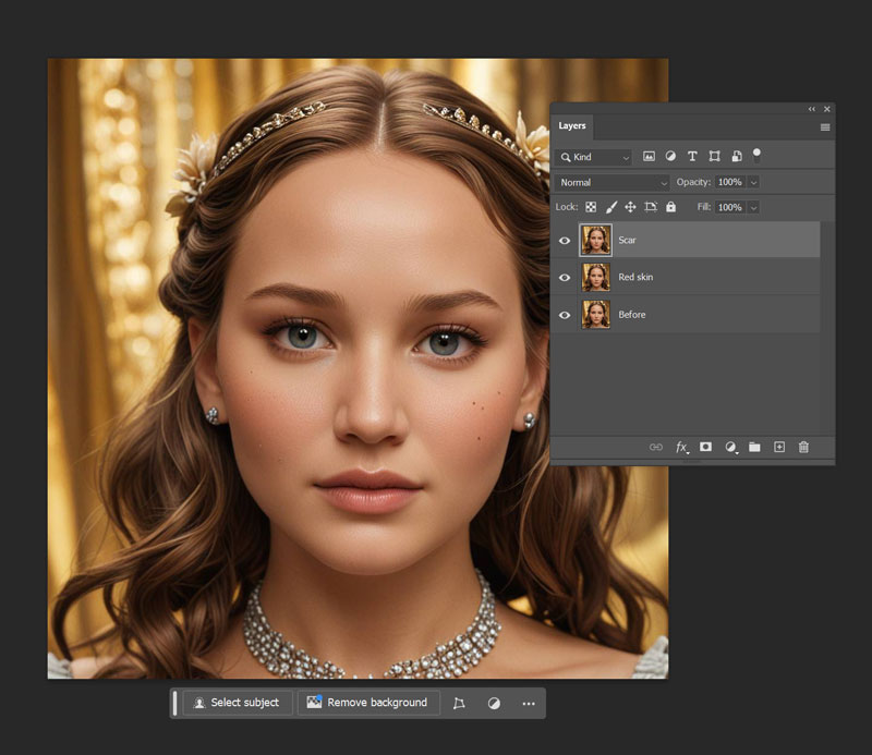 Beautiful woman face before adding a scar in Photoshop