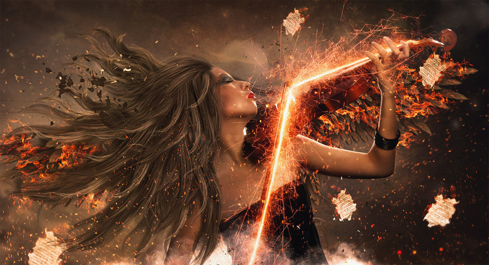 Create a Angel of Fire Playing Music in Photoshop