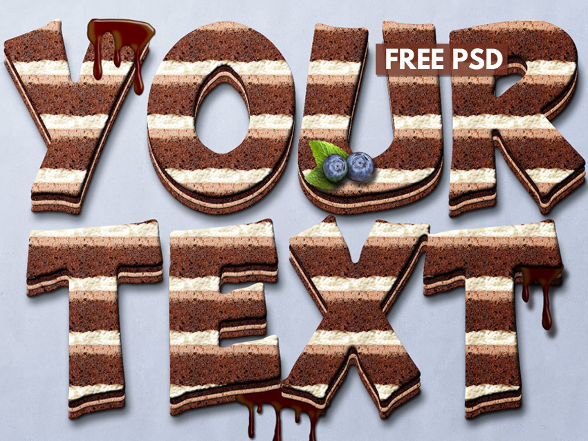 chocolate cake Photoshop text effect