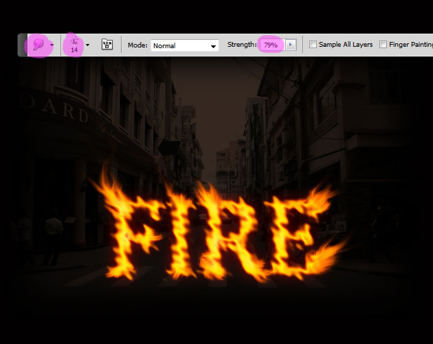 fire photoshop actions using text create around