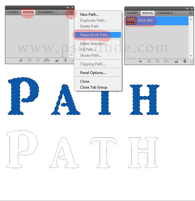 Path panel. Create work Path (создать рабочий контур).. Create work Path в фотошопе. Как создать рабочий контур в фотошопе. Make work Path перевод в фотошопе.