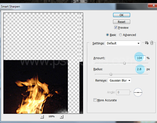 Smart Sharpen filter applied to flames