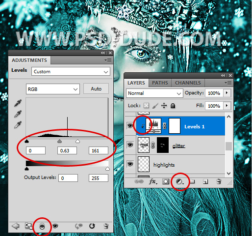 Adjust The Ice Effect Intensity Using Photoshop Levels Adjustment