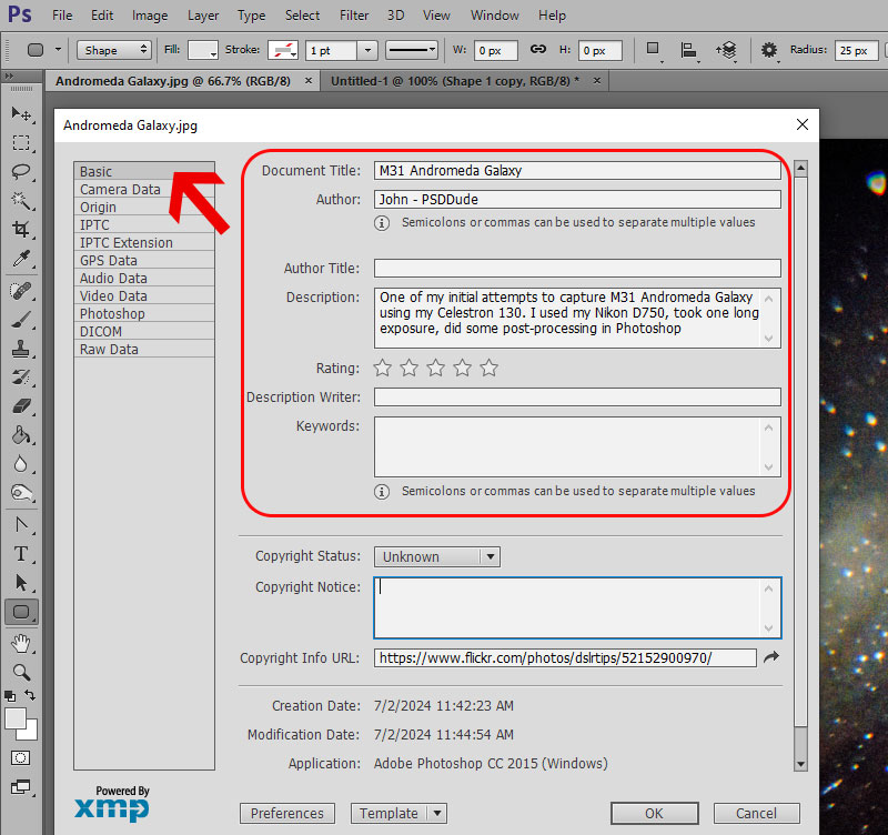 Metadata in Photoshop