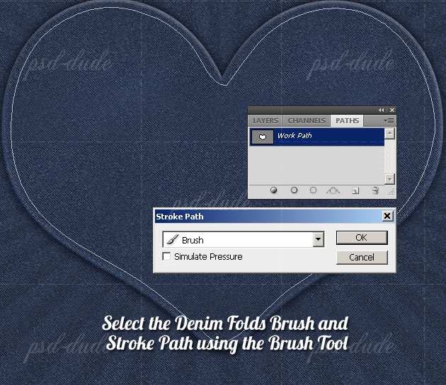 Stroke path. Джинсовая валентинка в gimp.
